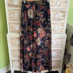 UK2LA Floral Wide Leg Pants - Navy and Red